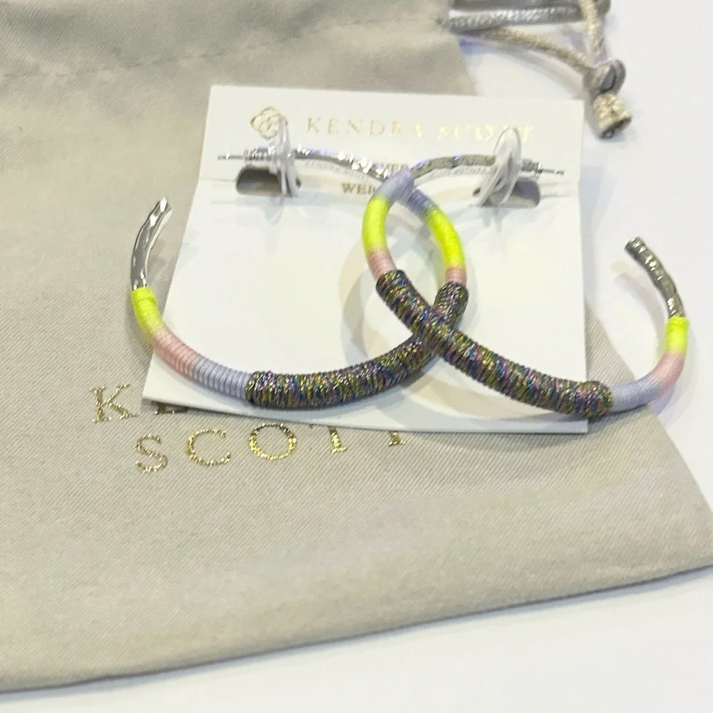 Kendra Scott Hoop Earrings Lavender Pink and Lime with Silver-tone.